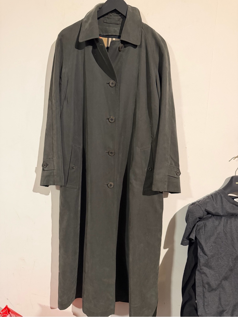 Burberry Dark cotton suede Green Long Trench Coat